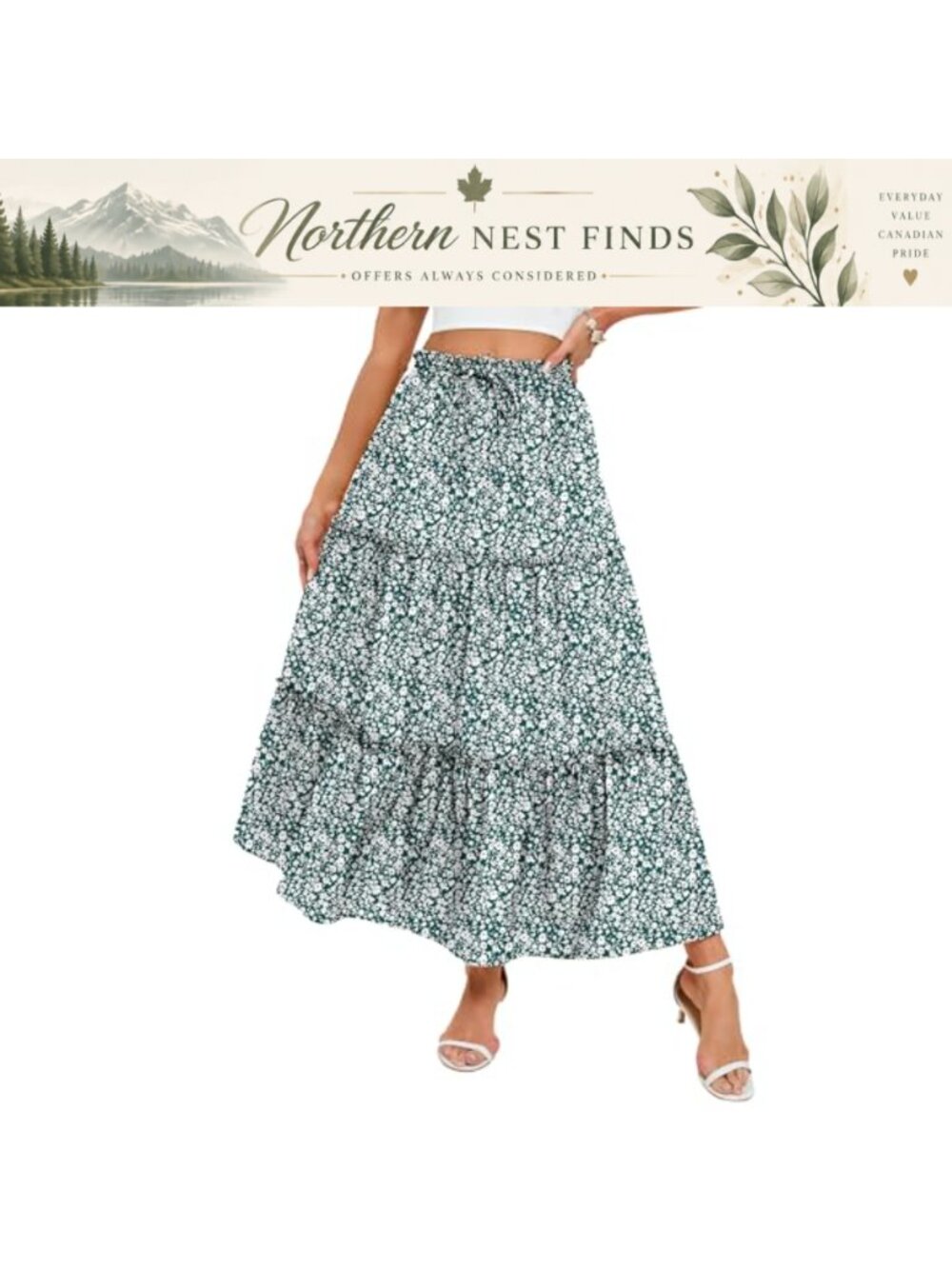 Flowy Maxi Skirt High Waist Tiered A-Line Summer Beach with Pockets